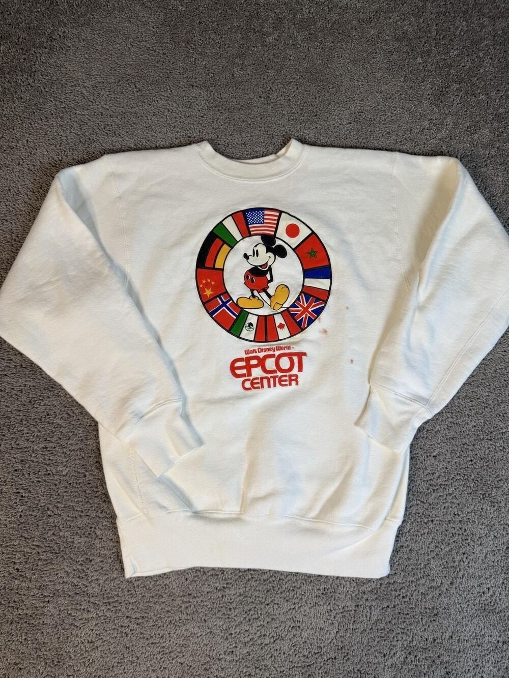 Vintage 80s Disney Wear Sweatshirt Mens L White Pullover EPCOT Center Mickey